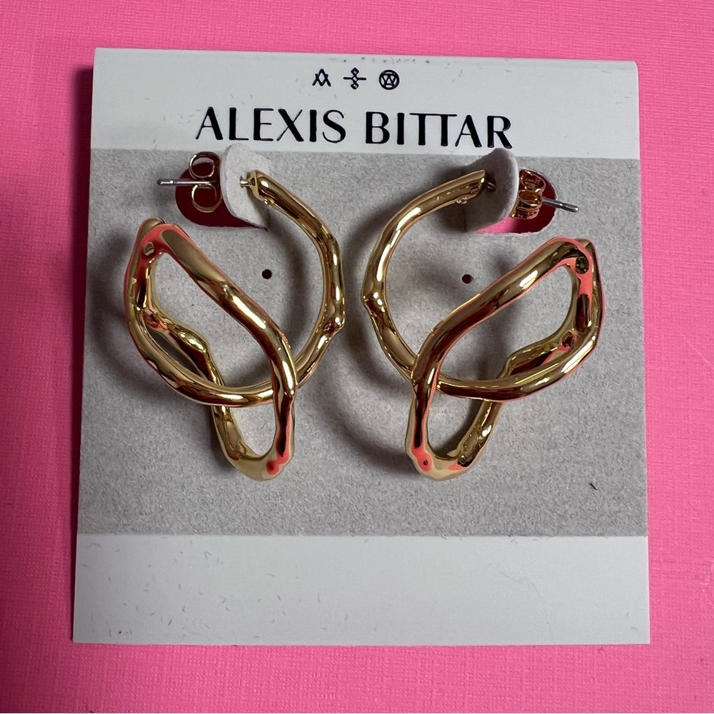 Alexis Bittar Solanales Twisted Gold Interlock Hoop Earrings NWT
